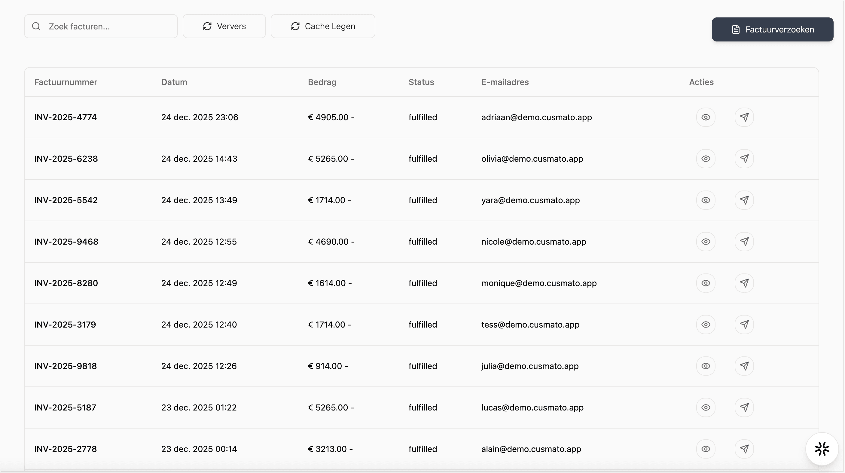 Factuur-overzicht in Cusmato met klantdata als context