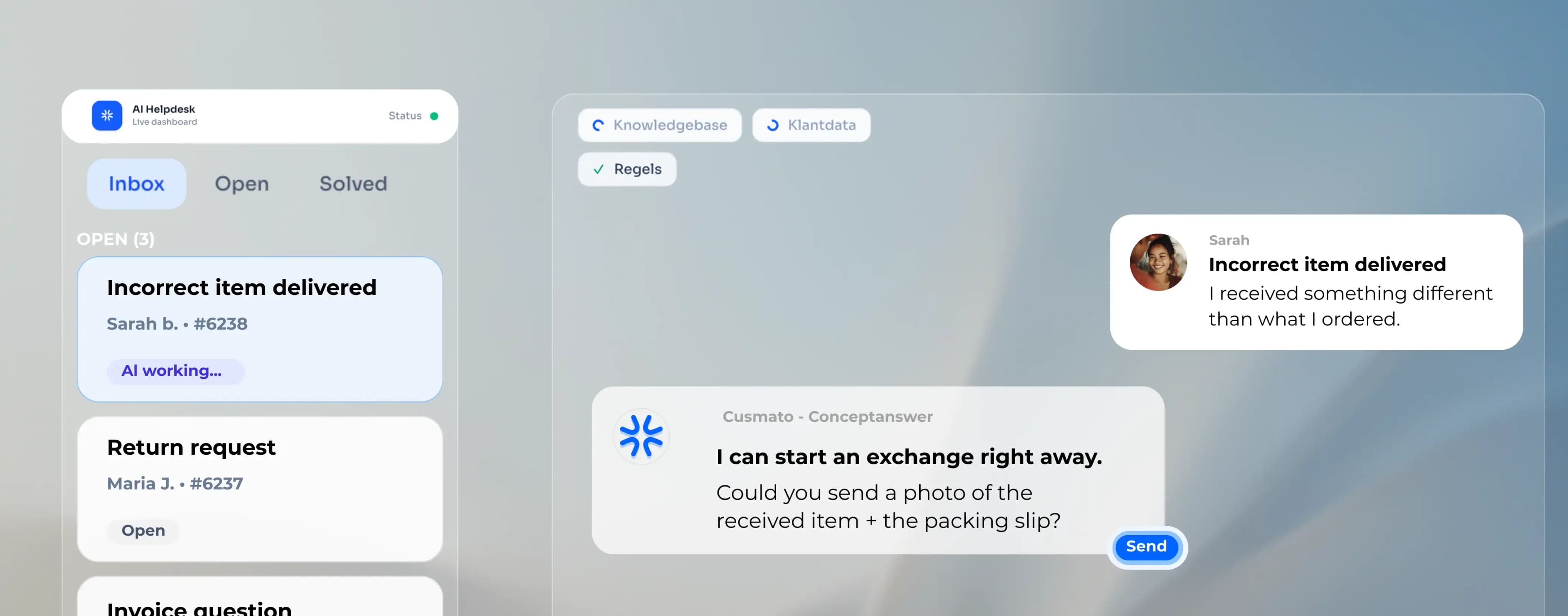 Cusmato AI Helpdesk interface