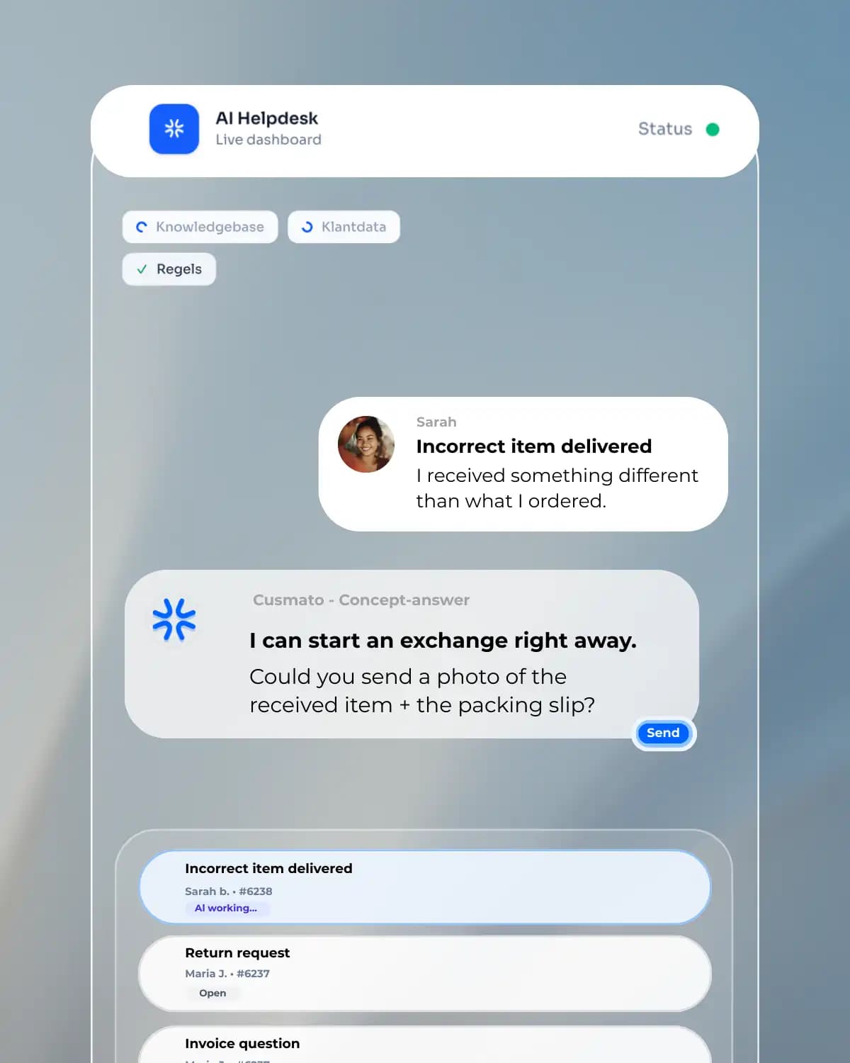 Cusmato AI Helpdesk interface